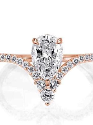 1.25 CT Pear V-Design Engagement Ring in 18K Rose Gold Plated Sterling Silver