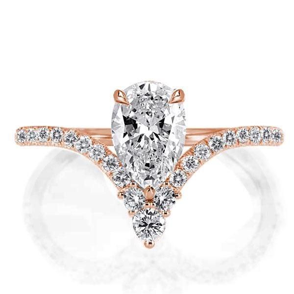 1.25 CT Pear V-Design Engagement Ring in 18K Rose Gold Plated Sterling Silver