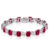 Ruby and White Cushion Cut Tennis Bracelet for Women in Sterling Silver