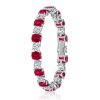 Ruby and White Cushion Cut Tennis Bracelet for Women in Sterling Silver