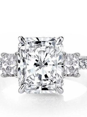 Three Stone Created White Sapphire Engagement Ring in Sterling Silver