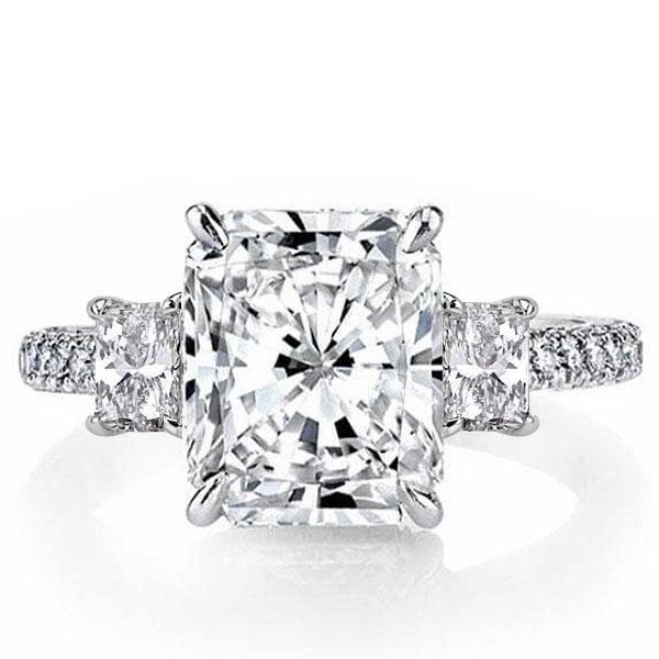 Three Stone Created White Sapphire Engagement Ring in Sterling Silver