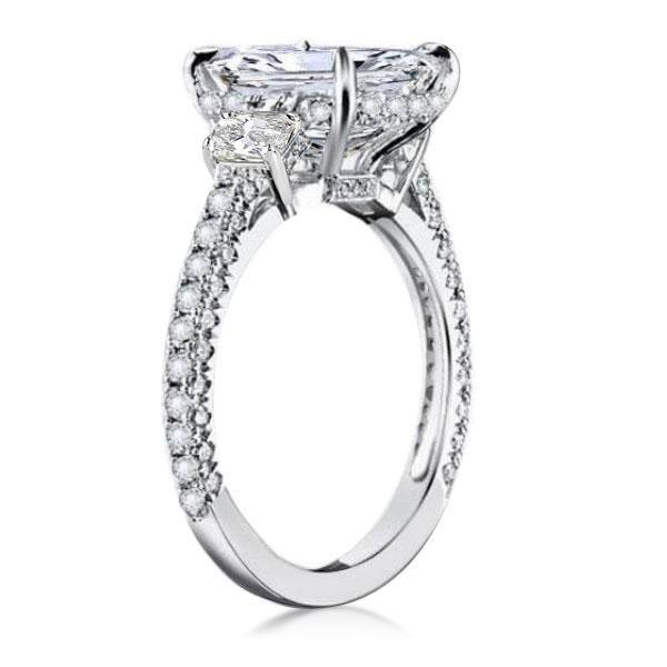 Three Stone Created White Sapphire Engagement Ring in Sterling Silver